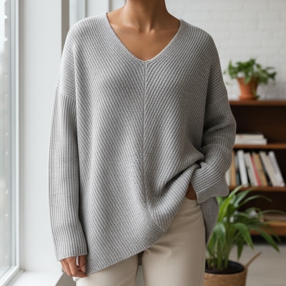 Cozy Free People oversized light gray ribbed sweater, size M​ - Picture 4 of 4